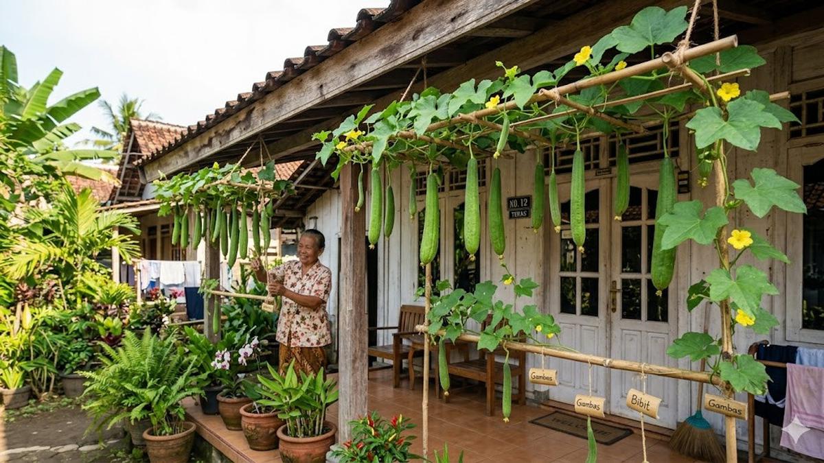 Cara Membuat Kebun Gambas Gantung Sederhana, Mudah Ditiru dan Panen Melimpah