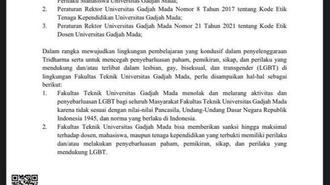 Surat edaran larangan LGBT di FT UGM ini viral usai dibagikan oleh akun X @UGM_FESS.<br>