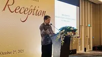 Duta Besar Jepang untuk Indonesia, Masaki Yasushi, menyampaikan sambutan pembuka dalam acara resepsi perpisahannya di Hotel St. Regis, Jakarta, Kamis (2/10/2025) (Dok. Liputan.com/Indra C. Vanleon).