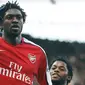 Emmanuel Adebayor bergabung dengan Arsenal pada 2006, setelah itu memutuskan pindah ke Manchester City tiga musim kemudian. Bersama The Citizin, Adebayor dipinjamkan ke Real Madrin, namun hanya bertahan setengah musim saja. (Foto: AFP/Glyn Kirk)