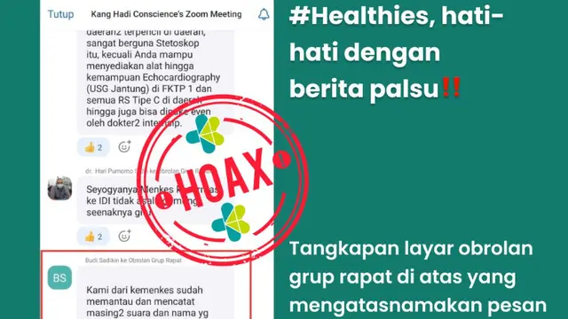 Pernyataan Kemenkes soal hoaks yang menggunakan nama Budi Sadikin merujuk ke Menkes Budi Gunadi Sadikin bernada mengancam ke para nakes. (Tangkapan Layar Twitter Kemenkes RI)