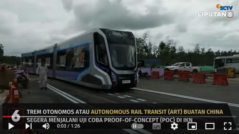 Trem otonom atau autonomous rail transit (ART) di Ibu Kota Negara (IKN) Nusantara, Kalimantan Timur. (YouTube Liputan6)