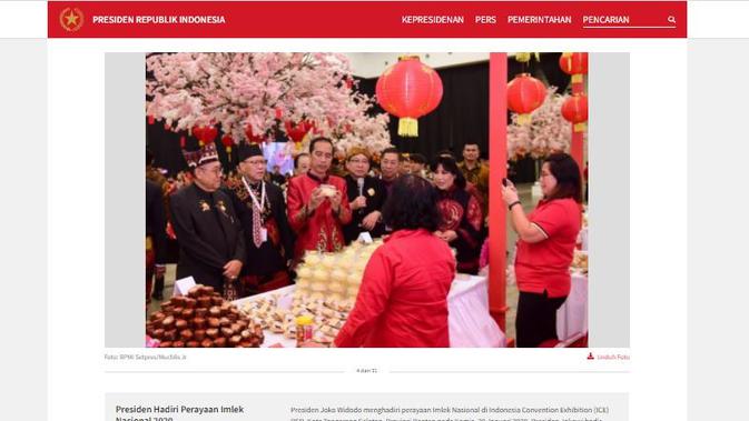 Cek Fakta Liputan6.com menelusuri klaim foto Jokowi mencontohkan Covid-19 hilang saat Imlek