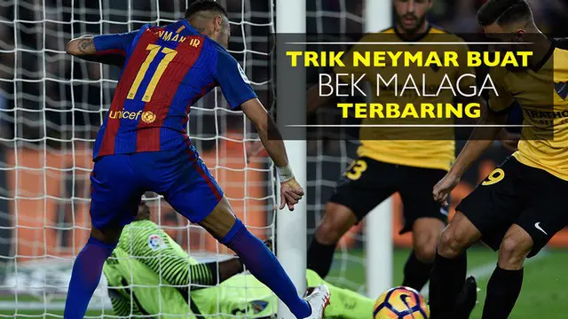Video trik bintang Barcelona, Neymar, yang membuat bek Malaga, Roberto Rosales, terbaring pada Sabtu (19/11/2016).