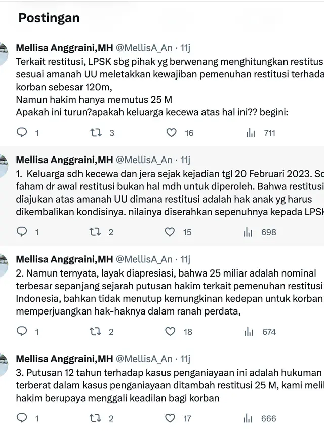 Pernyataan sikap pengacara David Ozora, Mellisa Anggraini. (Foto: Dok. Twitter @MellisA_An)