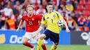 Bermain di rumah sendiri, Tim Dinamit sukses memetik kemenangan tipis 2-1 atas Swedia. (Liselotte Sabroe / Ritzau Scanpix / AFP)