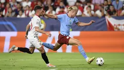 Haaland memborong dua gol dalam kemenangan Manchester City kali ini. Sementara itu, dua gol lainnya masing-masing diciptakan oleh Phil Foden dan Ruben Dias. (AP/Jose Breton)
