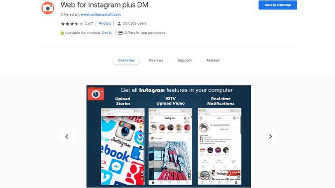 Web for Instagram plus DM (sumber: chrome.google.com)