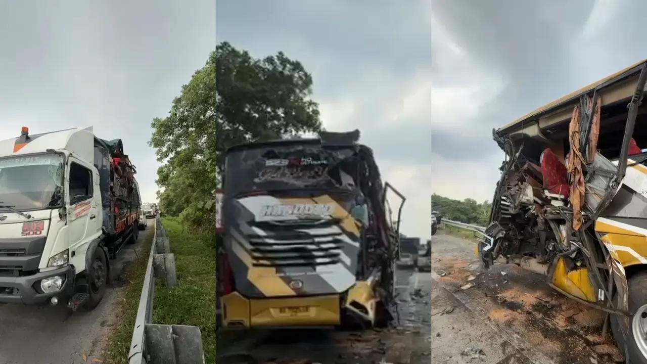 Truk Hino Tabrak Bus di Tol Lampung, 4 Penumpang Terluka, Satu Kritis