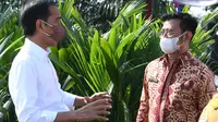 Presiden Joko Widodo berdialog dengan Menteri Pertanian Syahrul Yasin Limpo.