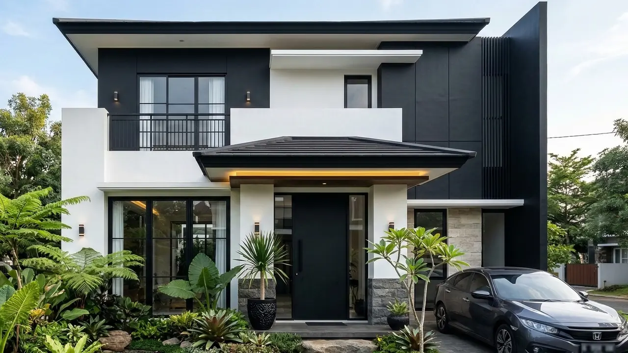 Rumah Minimalis Cat Hitam Putih (Foto: Gemini AI)