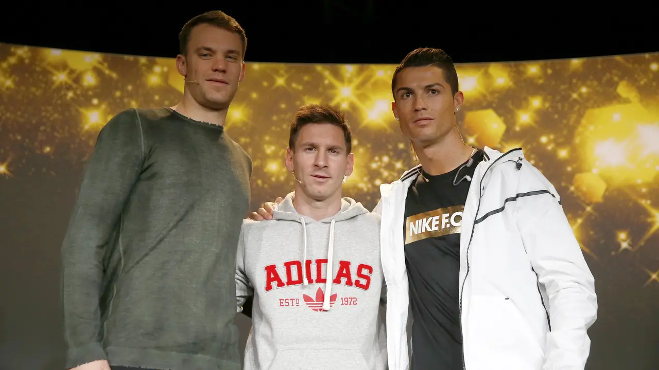 Cristiano Ronaldo, Lionel Messi, dan Manuel Neuer