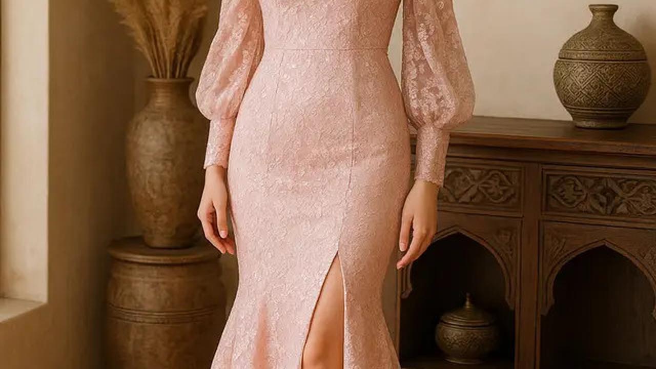 Trend Long Dress Brokat 2025 Warna Pastel dan Model Mermaid Lagi Naik Daun