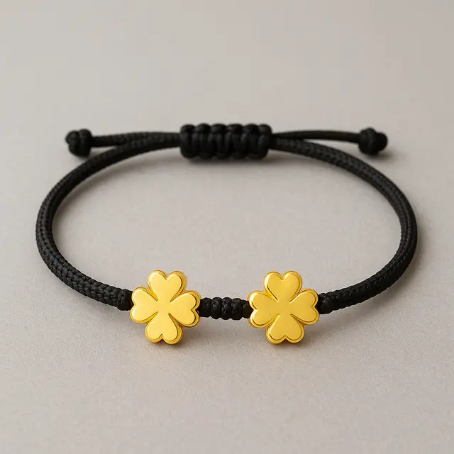 Model Gelang Tali Serut Kombinasi Emas Clover 3 Gram