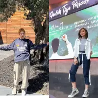 Mau pakai baju nuansa navy? Yuk padukan dengan kombinasi warna berikut agar penampilan makin chic. (Instagram/jennierubyjane/najwashihab).
 