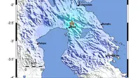 Gempa Magnitudo 4,8 mengguncang wilayh Kabupaten Luwu Timur, Sulsel, Jumat malam (23/8/2024), pukul 18.30.28 Wita. (Liputan6.com/ Dok BMKG)