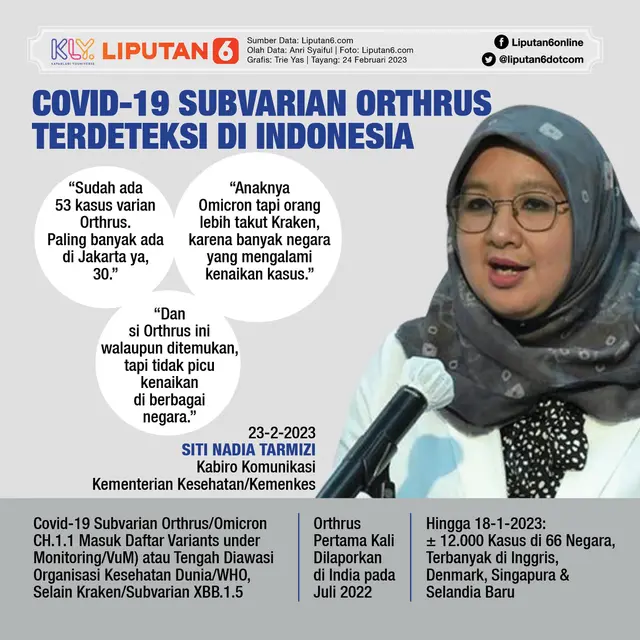 Infografis Covid-19 Subvarian Orthrus Terdeteksi di Indonesia. (Liputan6.com/Trieyasni)