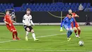 Pemain Jerman Timo Werner (kedua kiri) melewatkan peluang besar untuk mencetak gol ke gawang Makedonia Utara pada pertandingan Grup J kualifikasi Piala Dunia 2022 di Duisburg, Jerman, Rabu (31/3/2021). Jerman kalah 1-2. (AP Photo/Martin Meissner)