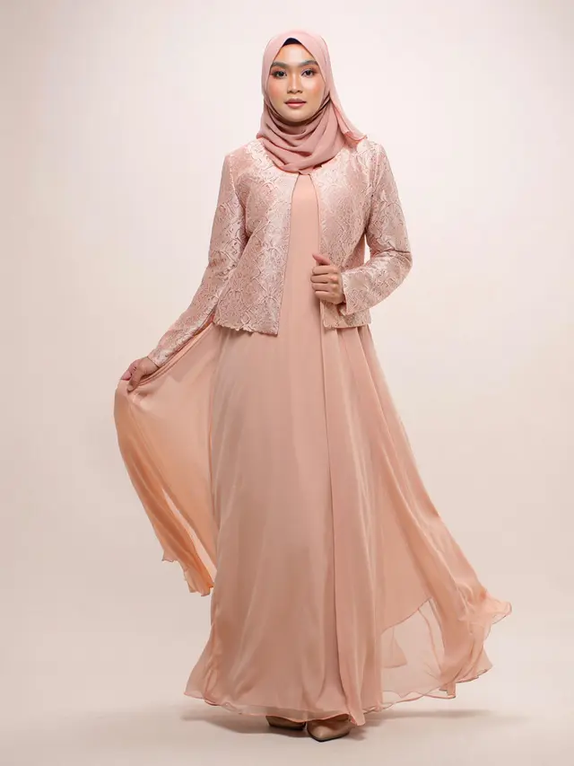 Gamis Kombinasi Outer Brokat Modern