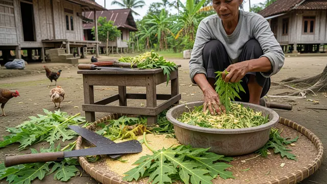 Cara Buat Pakan Ayam Fermentasi dari Daun Pepaya/Gemini AI