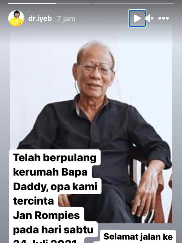 Jan Rompies ayah Vincent Rompies meninggal dunia. (Foto: Instagram @dr.iyeb)