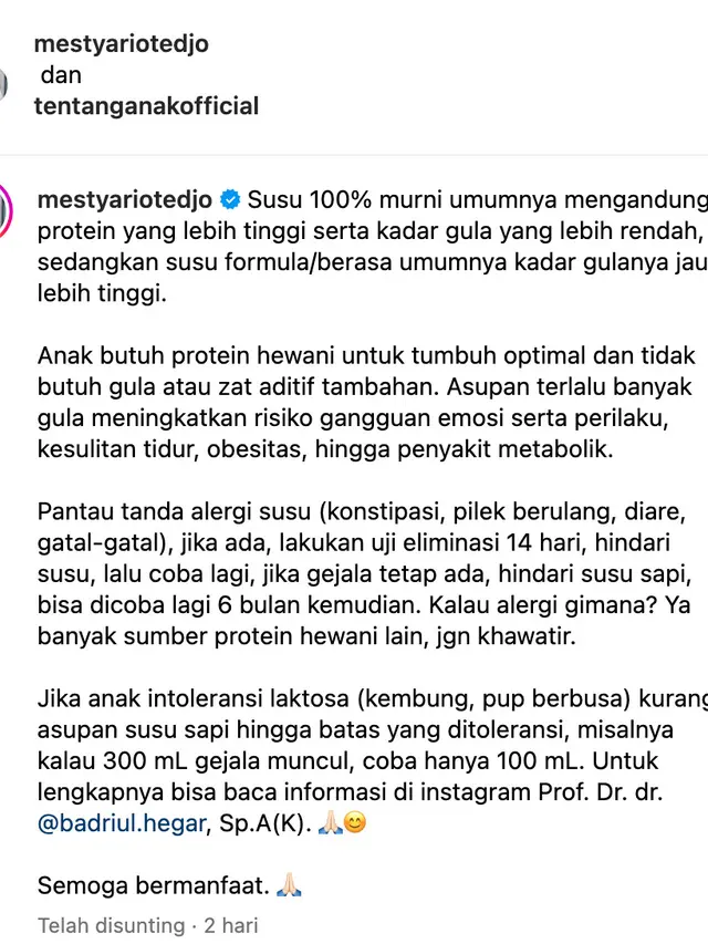 Unggahan Mesty Ariotedjo. (Foto: Dok. Instagram @mestyariotedjo)