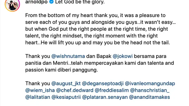 Unggahan Chef Arnold. (Foto: Dok. Instagram @arnoldpo)
