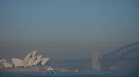 Asap dari kebakaran hutan menyelimuti Sydney di Australia, Selasa (19/11/2019). Sydney diselimuti kabut asap saat kebakaran hutan di timur Australia menyebabkan tingkat polusi di kota terbesar Australia itu naik tajam. (Photo by PETER PARKS / AFP)