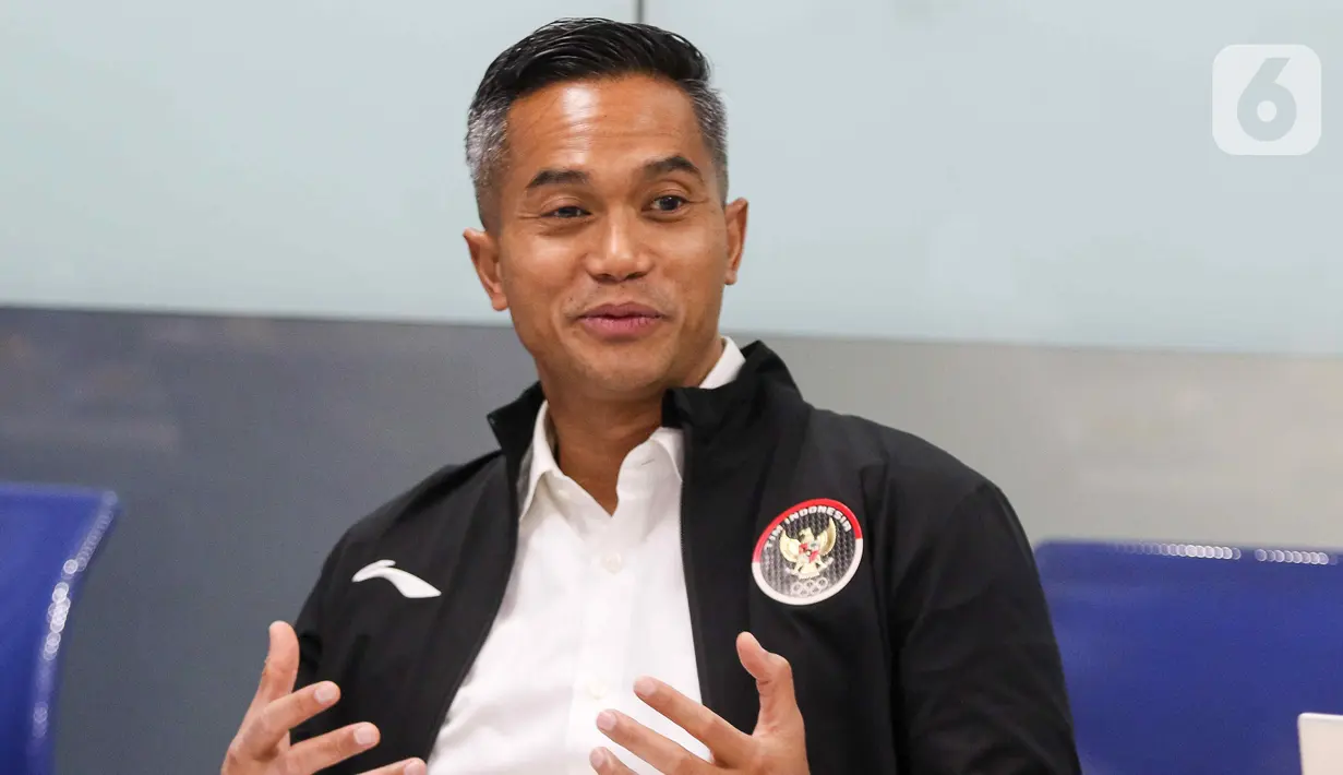 Chef de Mission (CdM) Kontingen Indonesia untuk Olimpiade 2024 Paris, Anindya Novyan Bakrie saat melakukan pertemuan di SCTV Tower, Jakarta, Rabu (17/7/2024). (Liputan6.com/Herman Zakharia)