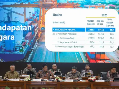 Menteri Keuangan (Menkeu), Purbaya Yudhi Sadewa saat membeberkan kinerja Pendapatan dan Belanja Negara (APBN) per September 2025 di Kementerian Keuangan, Jakarta, Selasa (14/10/2025). (merdeka.com/Arie Basuki)