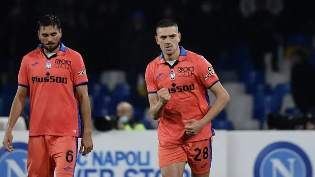 Perayaan gol bek Atalanta Merih Demiral saat mengalahkan Napoli di Liga Italia