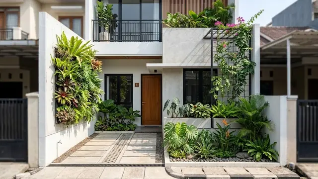 Fasad Hijau dengan Vertical Garden dan Planter Box