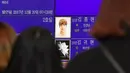 Para fans memandangi foto Jonghyun SHINee di papan elektronik di luar rumah duka Seoul Asan Hospital, Korea Selatan, Selasa (19/12). Jonghyun SHINee dikabarkan meninggal dunia karena bunuh diri menghirup karbon monoksida berlebih. (JUNG Yeon-Je / AFP)