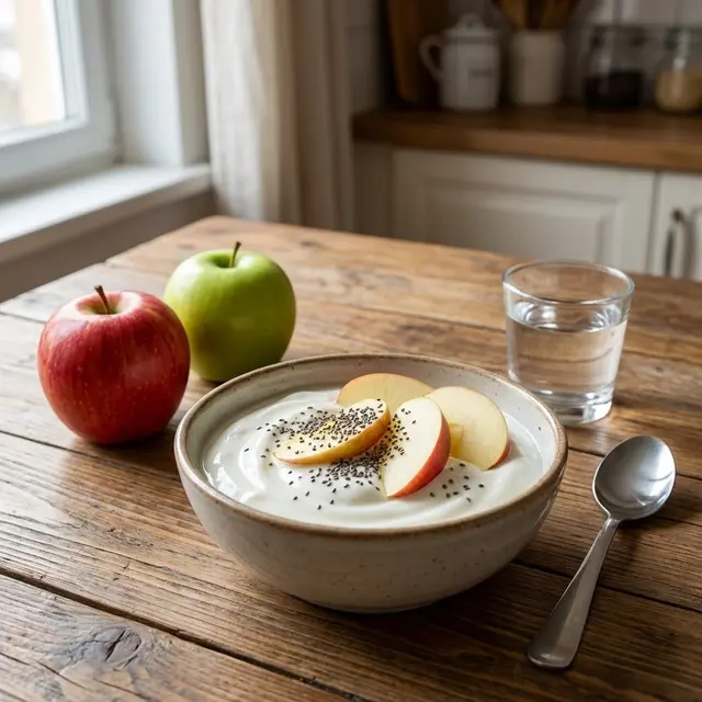 Ilustrasi Menu Yoghurt Rendah Lemak dan Apel