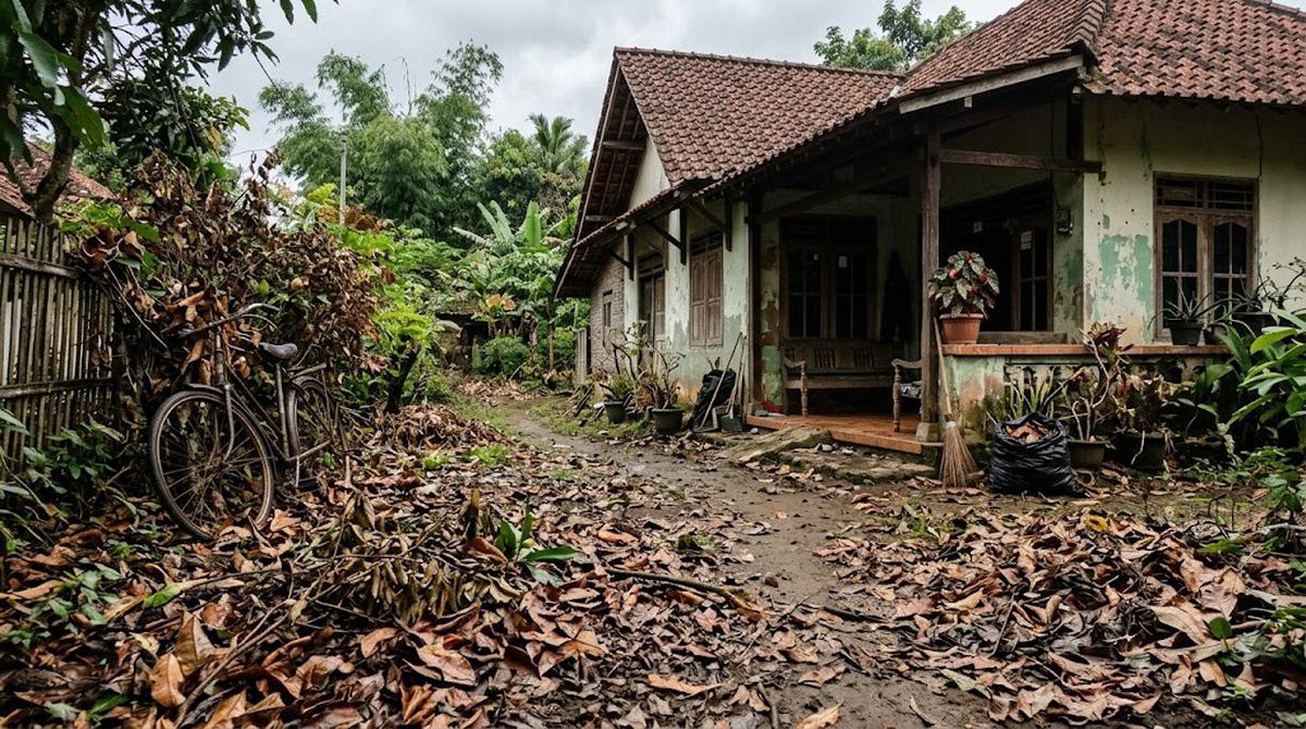 Halaman kotor karena daun