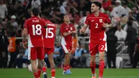 Kevin Diks merayakan gol pembuka Timnas Indonesia ke gawang Arab Saudi&nbsp;dalam pertandingan babak keempat kualifikasi Piala Dunia 2026&nbsp;di King Abdullah Sports City Stadium, Jeddah, pada Kamis (9/10/2025) dini hari WIB. (AP Photo).