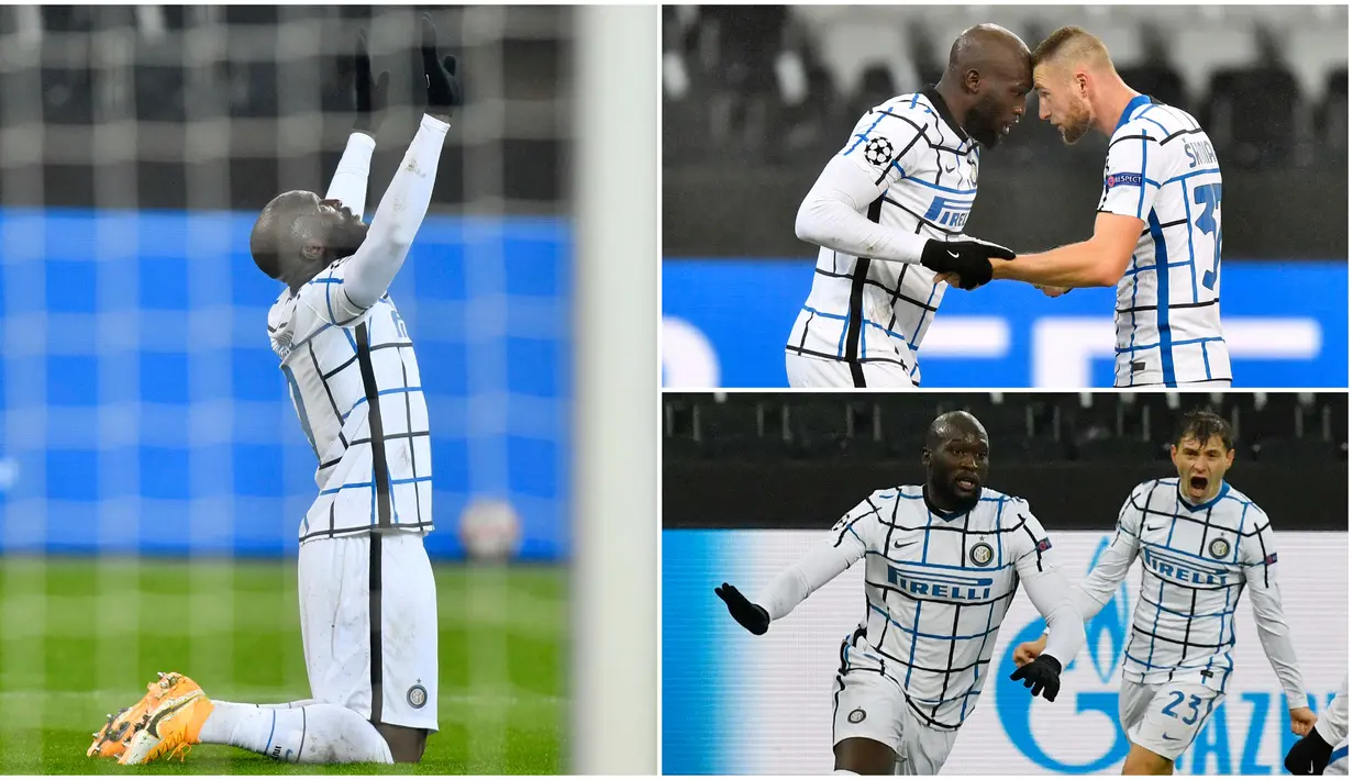 Striker Inter Milan, Romelu Lukaku, tampak bahagia usai membawa klubnya menang di kandang Borussia Moenchengladbach pada laga Liga Champions. Pemain asal Belgia itu tampil apik dan mencetak dua gol.