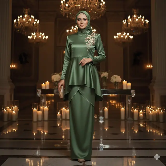 Tunik Satin Kurung Modern dengan Rok Lilit (Gemini AI)