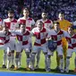 Para pemain starting XI Timnas Kroasia berfoto bersama jelang dimulainya laga Grup B Euro 2024 menghadapi Timnas Spanyol di Olympiastadion, Berlin, Jeman, Sabtu (15/6/2024). (AP Photo/Sergei Grits)