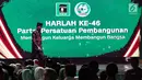 Presiden Joko WIdodo bersiap memberikan sambutan ketika menghadiri Harlah ke-46 PPP di kawasan Ancol, Jakarta, Kamis (28/2). harlah ke-46 PPP mengusung tema ‘Membangun Keluarga Membangun Bangsa’. (Liputan6.com/Faizal Fanani)