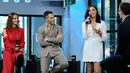 (ki-ka) Connie Nielsen, Chris Pine dan Gal Gadot saat membahas film "Wonder Woman" di AOL Studios, New York, AS (23/5). Film Wonder Woman, kabarnya bakal dirilis di Tanah Air pada 2 Juni mendatang. (Photo by Evan Agostini/Invision/AP)