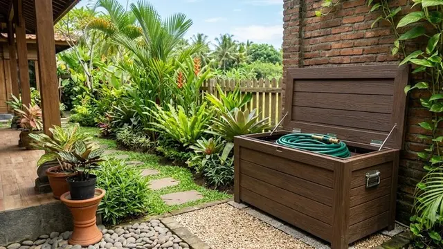 Ide Menyimpan Selang Taman agar Halaman Selalu Terlihat Rapi (AI Generated)