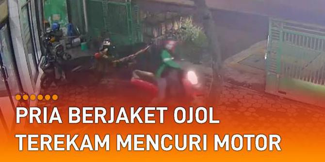 VIDEO: Pria Berjaket Ojol Terekam CCTV Mencuri Motor