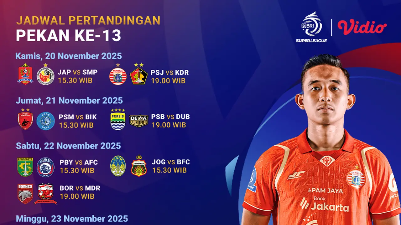 Jadwal BRI Super League pekan 13 live eksklusif di Vidio. (dok. vidio.com)