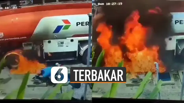 Beredar video tempat pengisian bahan bakar terbakar saat sedang bongkar muatan BBM. Beruntung tidak ada korban jiwa atas insiden tersebut.