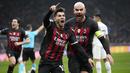 Pemain AC Milan, Brahim Diaz, melakukan selebrasi setelah mencetak gol ke gawang Tottenham Hotspur pada leg pertama babak 16 besar Liga Champions 2022/2023 yang berlangsung di San Siro, Rabu (15/2/2023). (AP Photo/Luca Bruno)