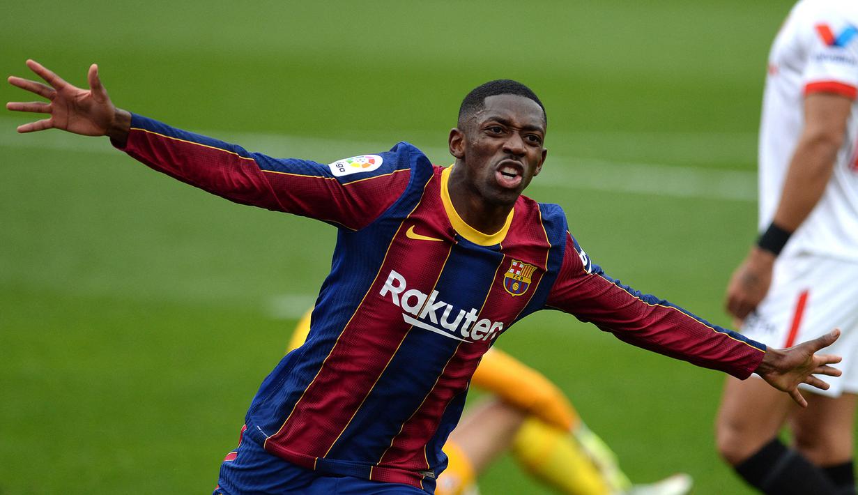 <p>Ousmane Dembele. Striker berusia 24 tahun yang rentan cedera ini dipercaya mengenakan jersey nomor punggung 7 oleh Barcelona mulai musim 2021/2022 ini. Sebelumnya nomor tersebut adalah milik Antoine Griezmann yang musim ini dipinjamkan ke Atletico Madrid. (Foto: AFP/Cristina Quicler)</p>