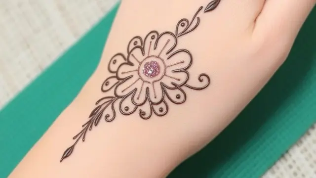 Desain Henna Simple dengan Aksen Glitter