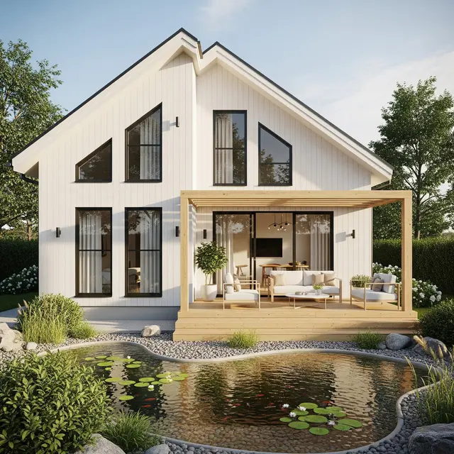 Model Rumah 6x9 dengan Teras Belakang Menghadap Kolam Ikan