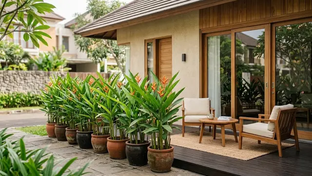 Tanaman dalam Pot untuk Membatasi Pandangan ke Teras